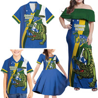 Solomon Islands Independence Day Family Matching Off Shoulder Maxi Dress and Hawaiian Shirt Happy 7 July Crocodile Flag Style