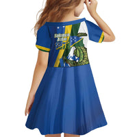 Solomon Islands Independence Day Family Matching Off Shoulder Short Dress and Hawaiian Shirt Happy 7 July Crocodile Flag Style