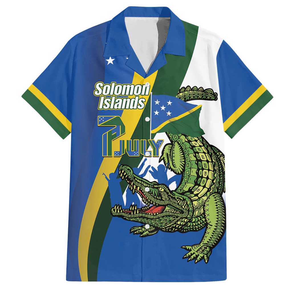 Solomon Islands Independence Day Family Matching Short Sleeve Bodycon Dress and Hawaiian Shirt Happy 7 July Crocodile Flag Style