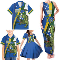 Solomon Islands Independence Day Family Matching Tank Maxi Dress and Hawaiian Shirt Happy 7 July Crocodile Flag Style