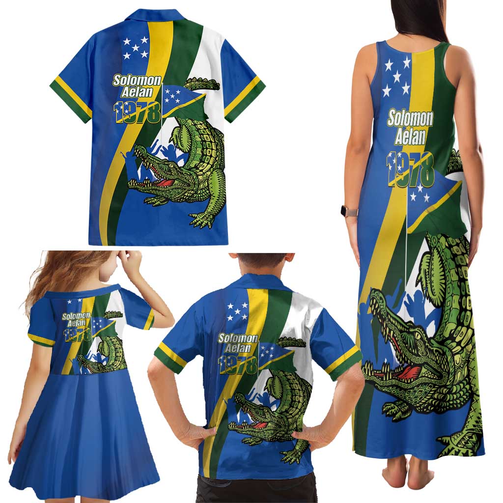 Solomon Islands Independence Day Family Matching Tank Maxi Dress and Hawaiian Shirt Happy 7 July Crocodile Flag Style