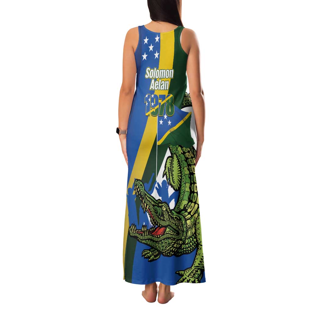 Solomon Islands Independence Day Family Matching Tank Maxi Dress and Hawaiian Shirt Happy 7 July Crocodile Flag Style