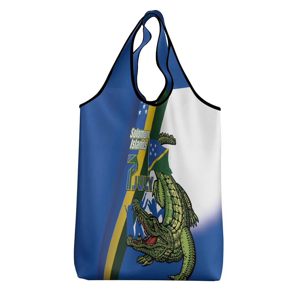 Solomon Islands Independence Day Grocery Bag Happy 7 July Crocodile Flag Style