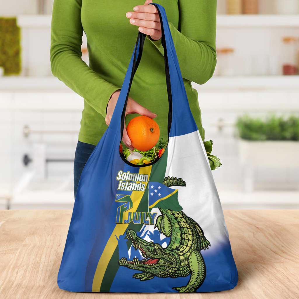 Solomon Islands Independence Day Grocery Bag Happy 7 July Crocodile Flag Style