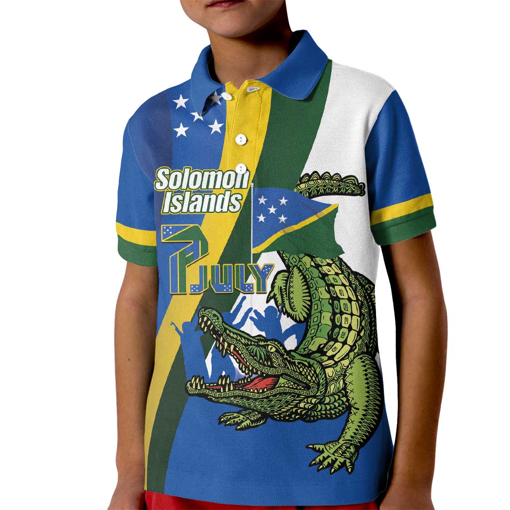 Solomon Islands Independence Day Kid Polo Shirt Happy 7 July Crocodile Flag Style