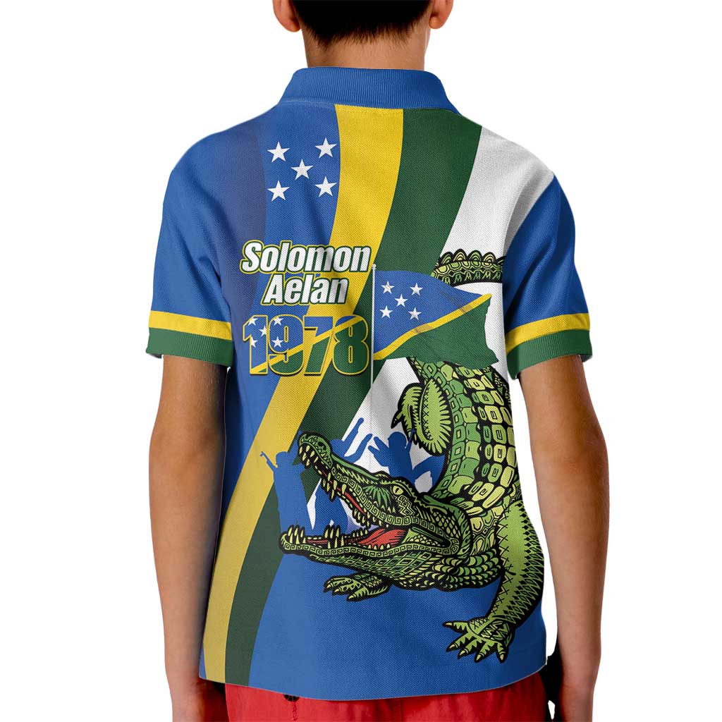 Solomon Islands Independence Day Kid Polo Shirt Happy 7 July Crocodile Flag Style