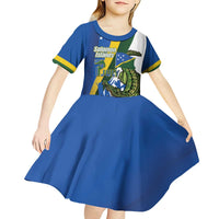 Solomon Islands Independence Day Kid Short Sleeve Dress Happy 7 July Crocodile Flag Style