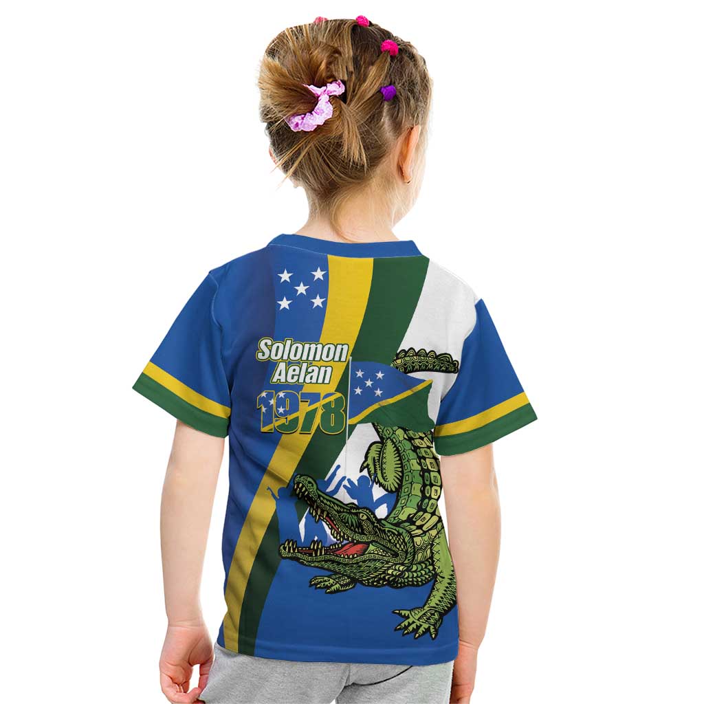 Solomon Islands Independence Day Kid T Shirt Happy 7 July Crocodile Flag Style