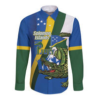 Solomon Islands Independence Day Long Sleeve Button Shirt Happy 7 July Crocodile Flag Style