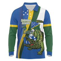 Solomon Islands Independence Day Long Sleeve Polo Shirt Happy 7 July Crocodile Flag Style