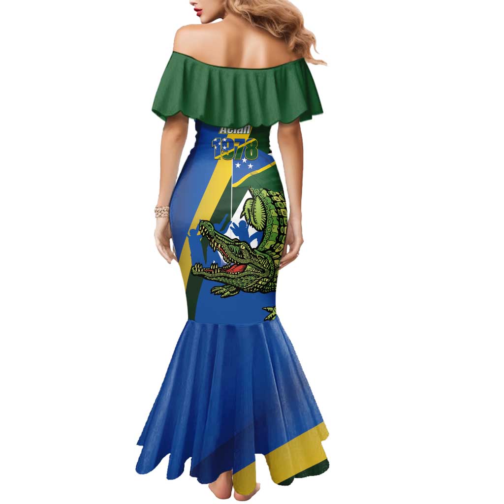 Solomon Islands Independence Day Mermaid Dress Happy 7 July Crocodile Flag Style
