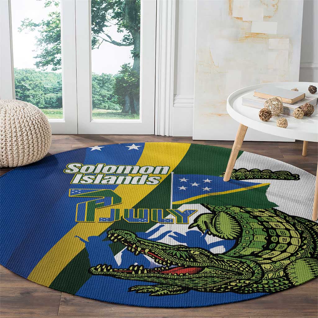 Solomon Islands Independence Day Round Carpet Happy 7 July Crocodile Flag Style