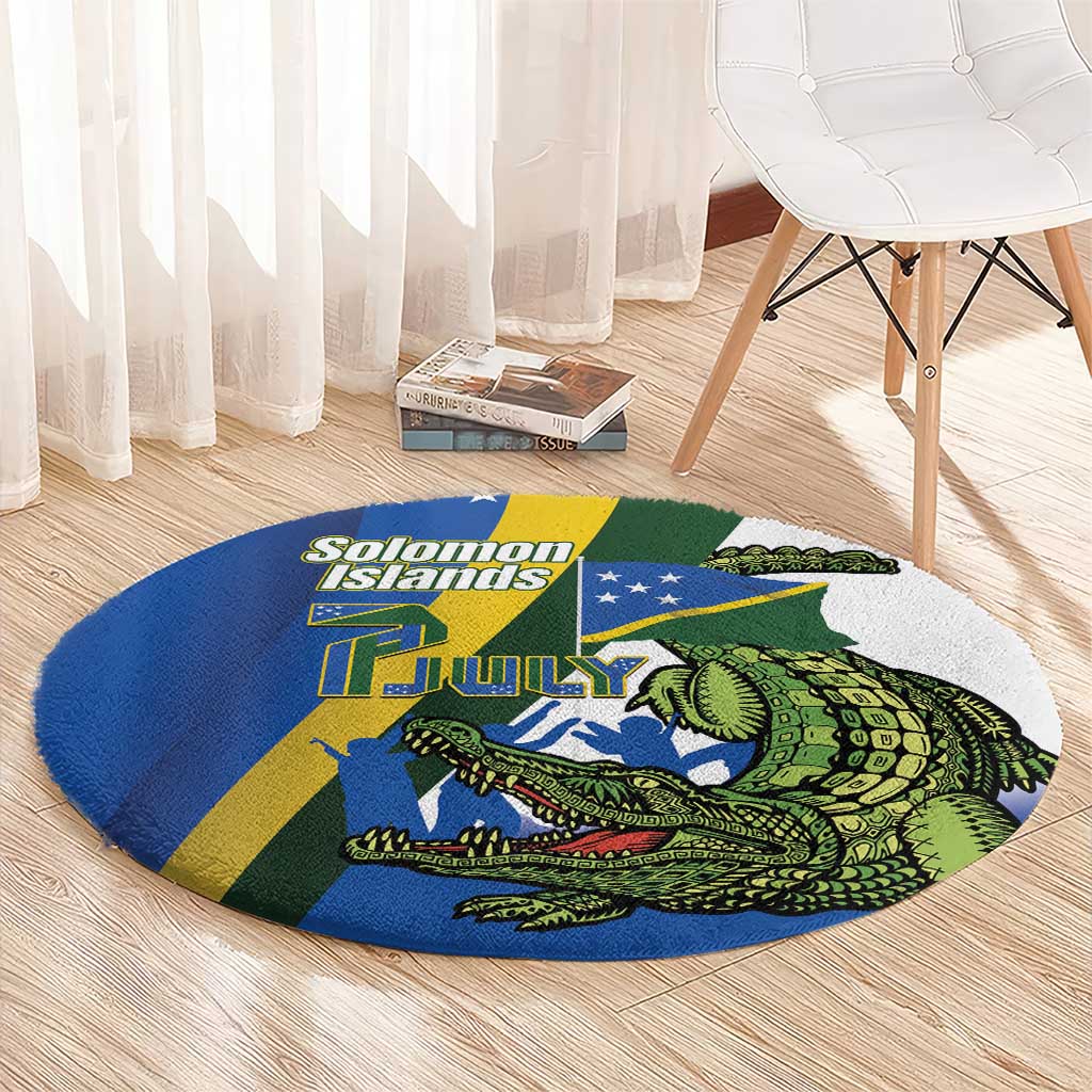 Solomon Islands Independence Day Round Carpet Happy 7 July Crocodile Flag Style