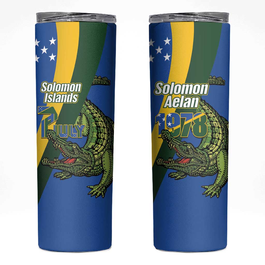 Solomon Islands Independence Day Skinny Tumbler Happy 7 July Crocodile Flag Style