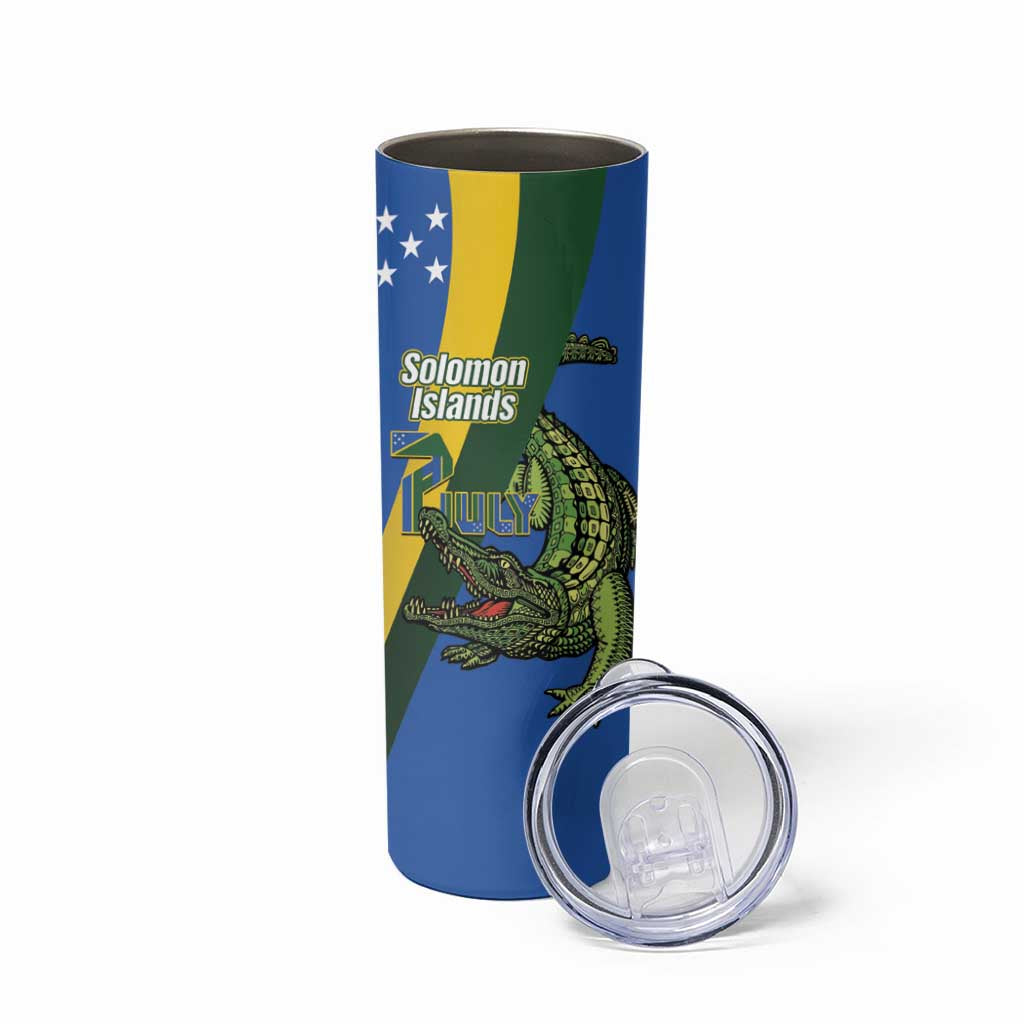 Solomon Islands Independence Day Skinny Tumbler Happy 7 July Crocodile Flag Style