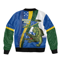 Solomon Islands Independence Day Sleeve Zip Bomber Jacket Happy 7 July Crocodile Flag Style