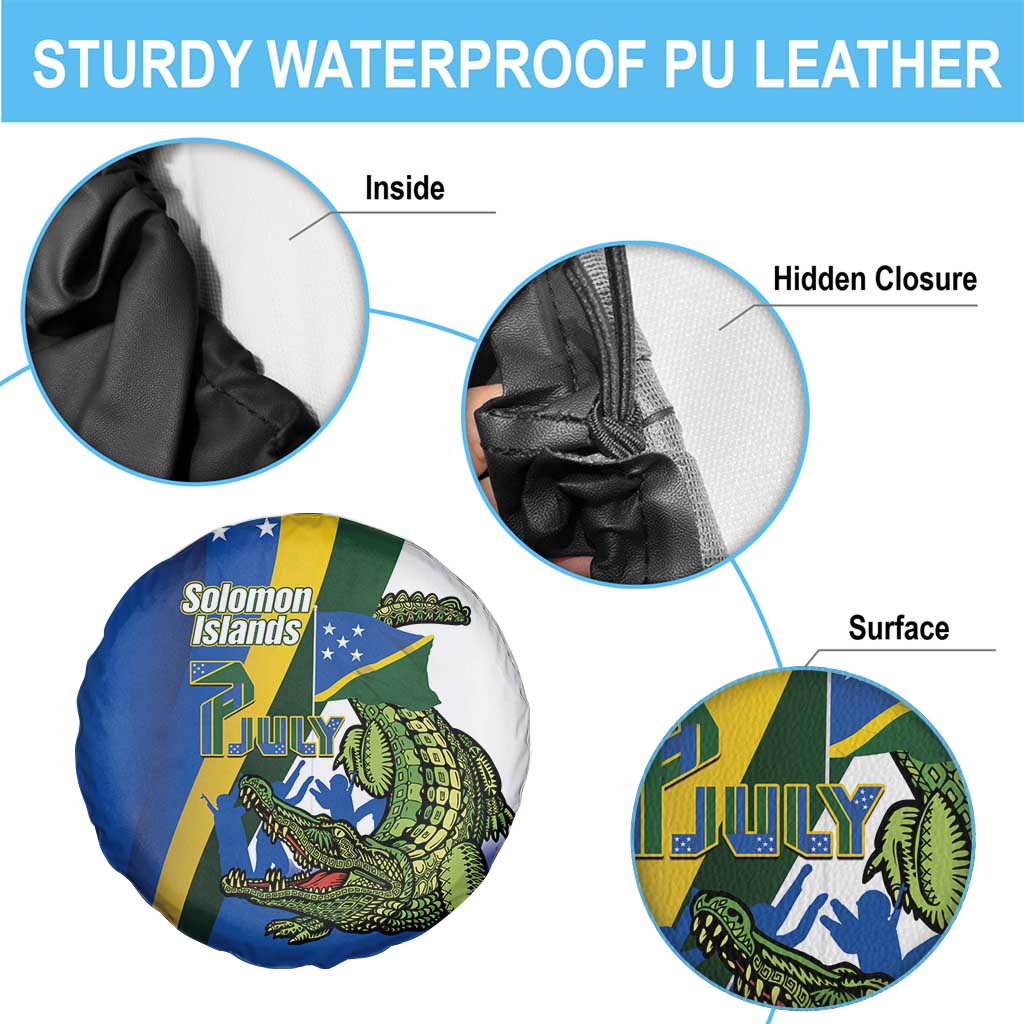 Solomon Islands Independence Day Spare Tire Cover Happy 7 July Crocodile Flag Style