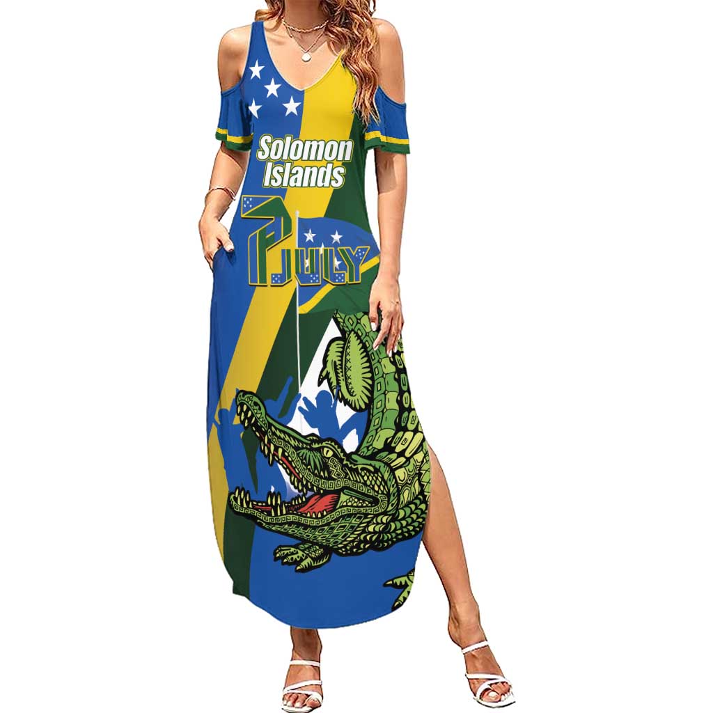 Solomon Islands Independence Day Summer Maxi Dress Happy 7 July Crocodile Flag Style