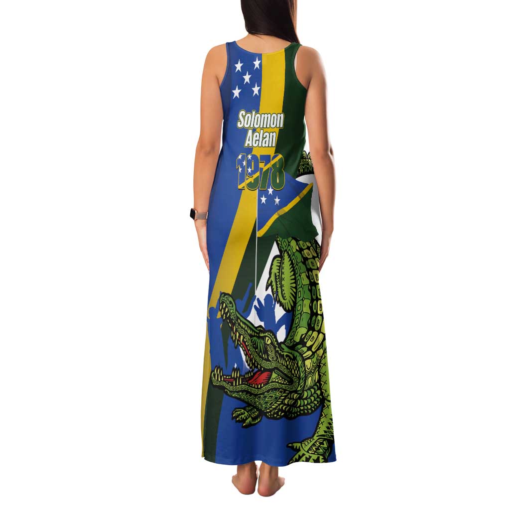 Solomon Islands Independence Day Tank Maxi Dress Happy 7 July Crocodile Flag Style