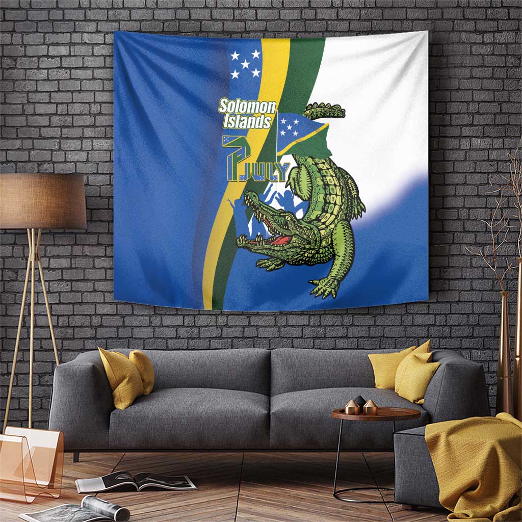 Solomon Islands Independence Day Tapestry Happy 7 July Crocodile Flag Style