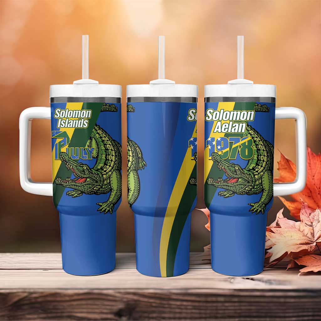 Solomon Islands Independence Day Tumbler With Handle Happy 7 July Crocodile Flag Style