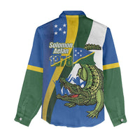 Solomon Islands Independence Day Women Casual Shirt Happy 7 July Crocodile Flag Style