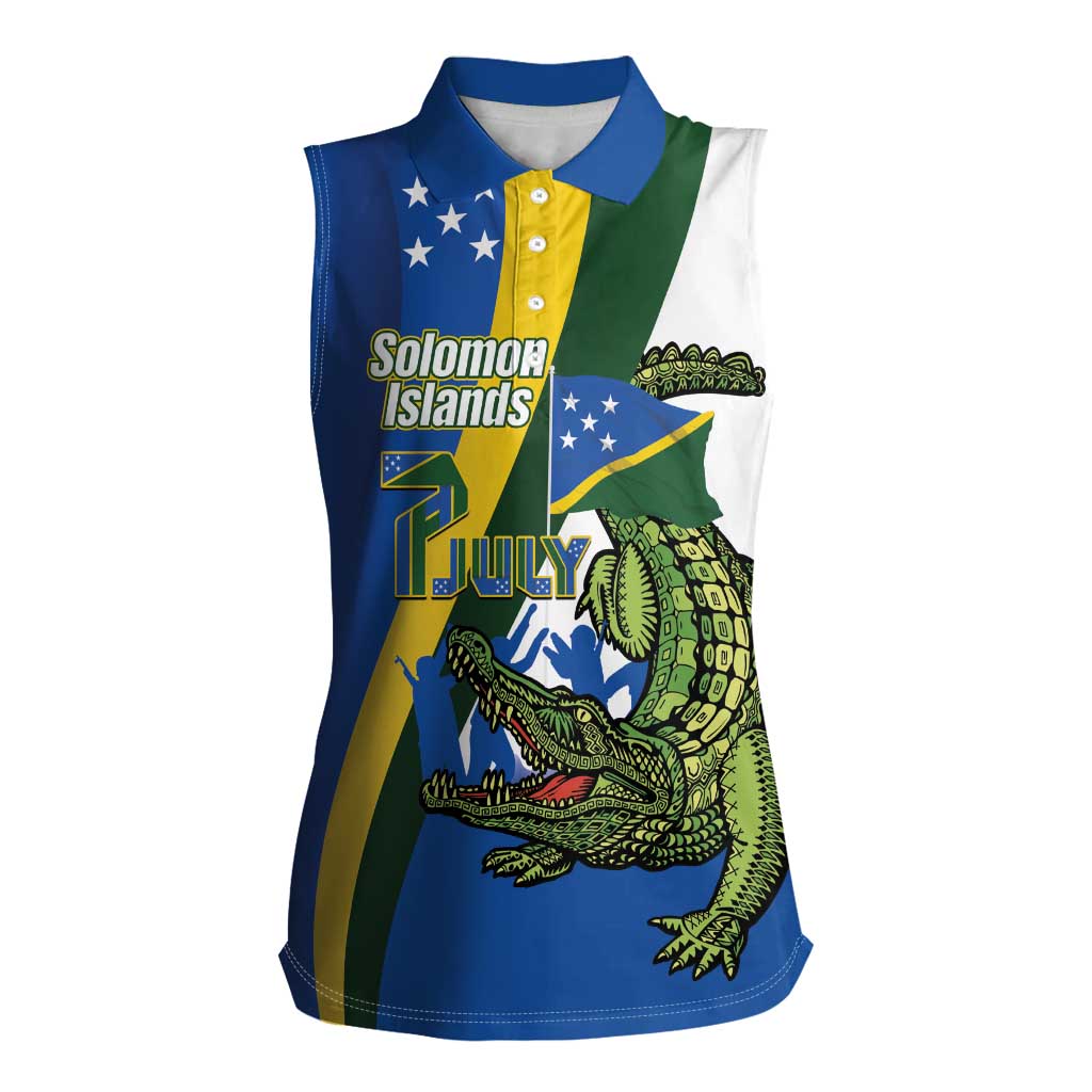 Solomon Islands Independence Day Women Sleeveless Polo Shirt Happy 7 July Crocodile Flag Style