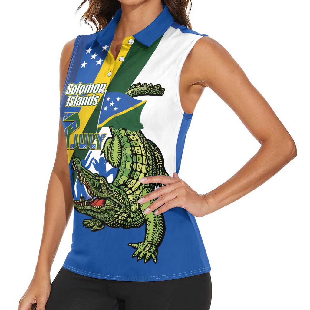 Solomon Islands Independence Day Women Sleeveless Polo Shirt Happy 7 July Crocodile Flag Style