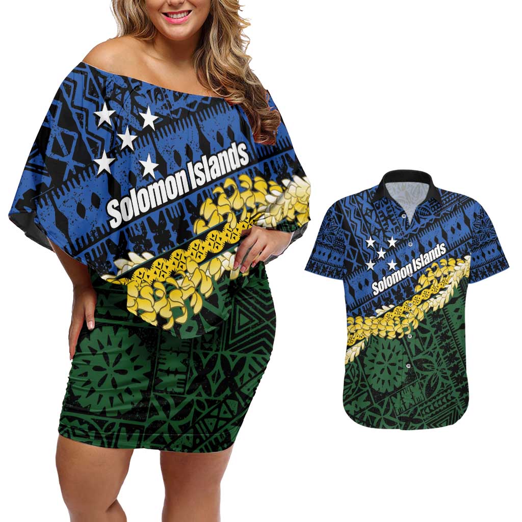 Halo Olaketa Solomon Islands Tapa Pattern Couples Matching Off Shoulder Short Dress and Hawaiian Shirt