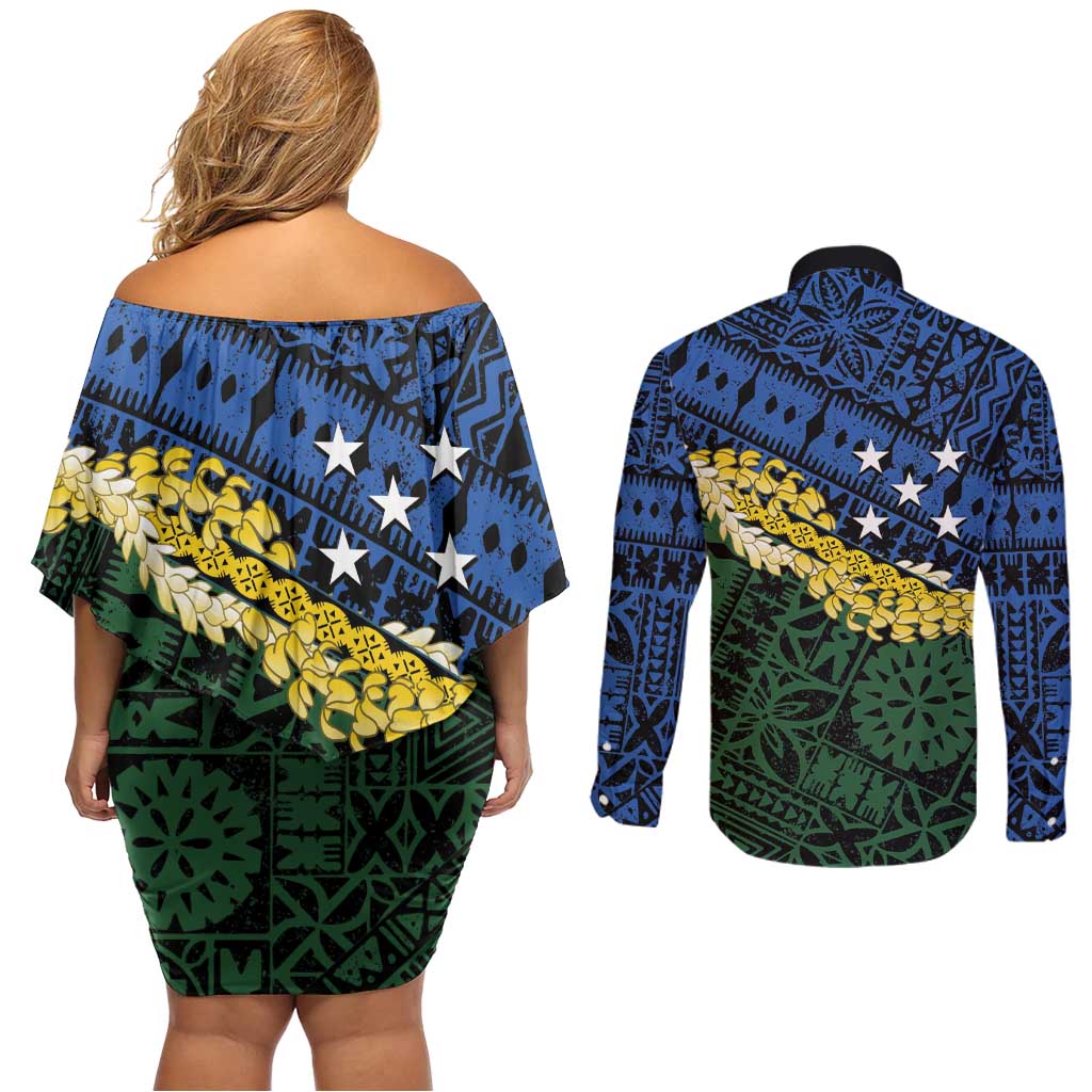 Halo Olaketa Solomon Islands Tapa Pattern Couples Matching Off Shoulder Short Dress and Long Sleeve Button Shirt