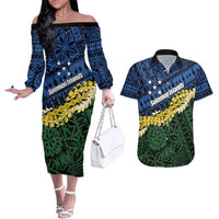 Halo Olaketa Solomon Islands Tapa Pattern Couples Matching Off The Shoulder Long Sleeve Dress and Hawaiian Shirt