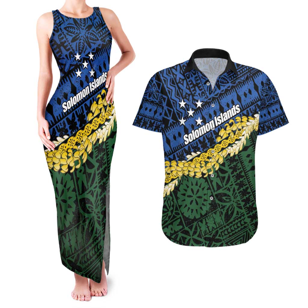 Halo Olaketa Solomon Islands Tapa Pattern Couples Matching Tank Maxi Dress and Hawaiian Shirt