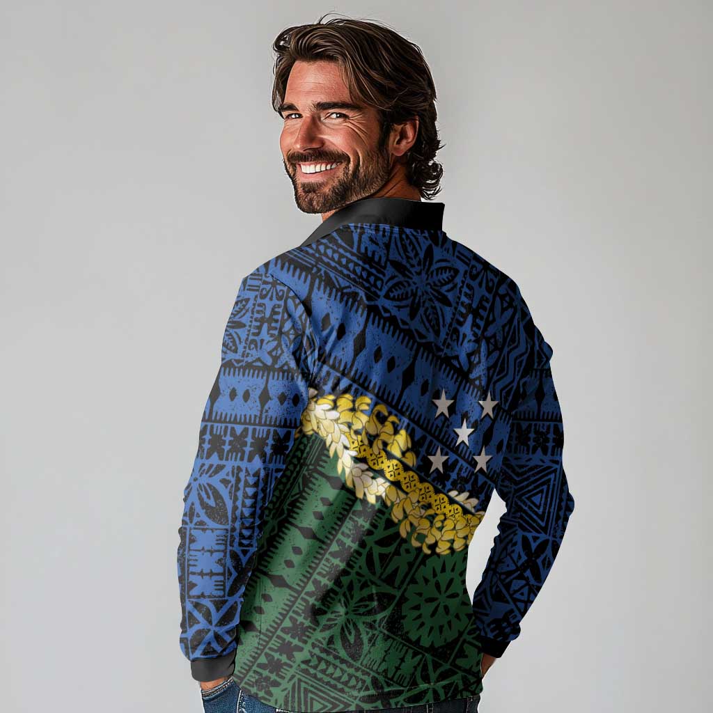 Halo Olaketa Solomon Islands Tapa Pattern Long Sleeve Polo Shirt