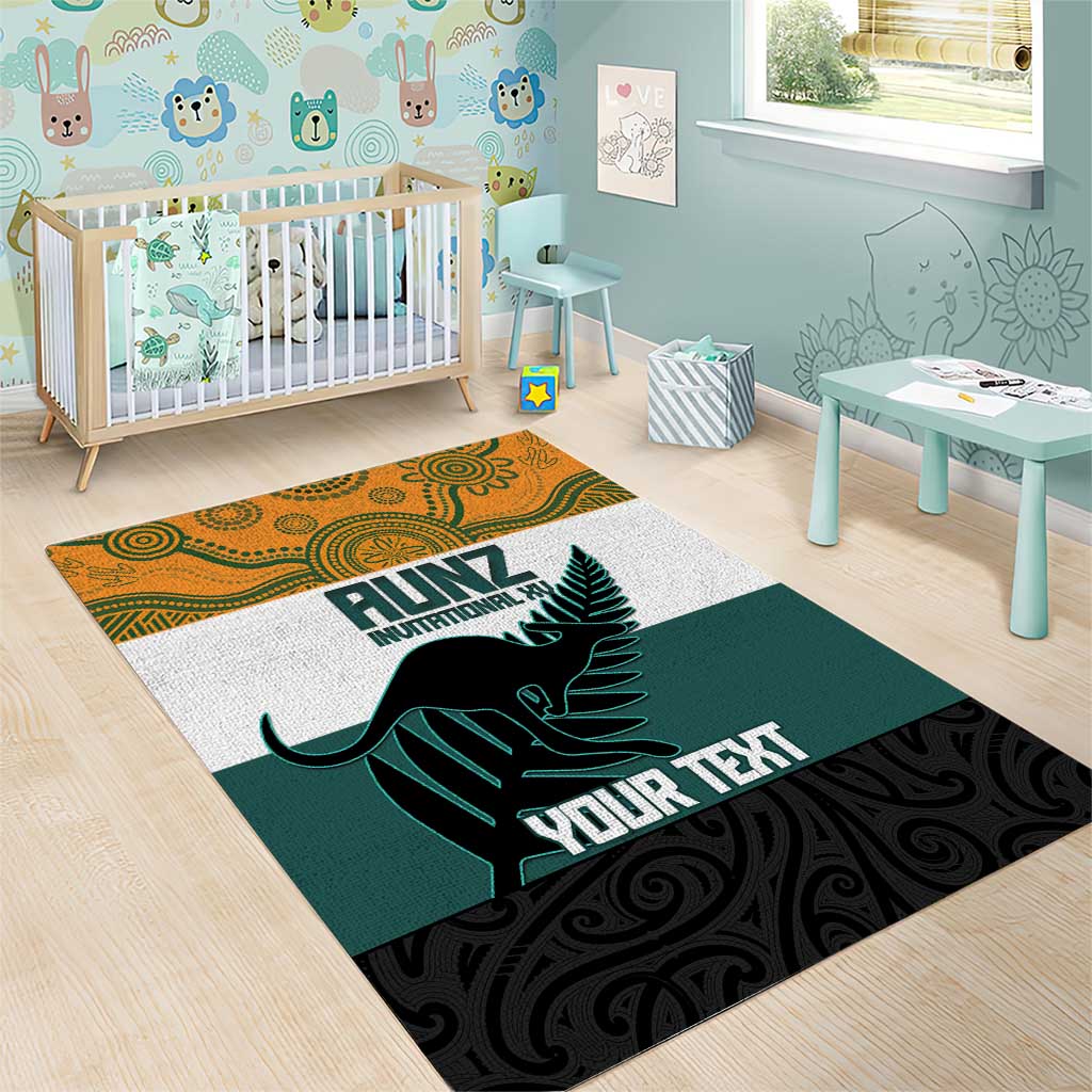 AUNZ Rugby Custom Area Rug Australia Kangaroo New Zealand Silver Fern - Polynesian Pride