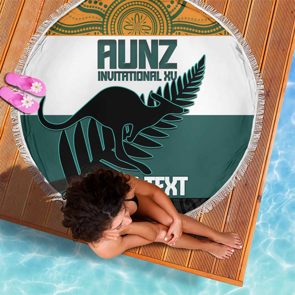 AUNZ Rugby Custom Beach Blanket Australia Kangaroo New Zealand Silver Fern - Polynesian Pride