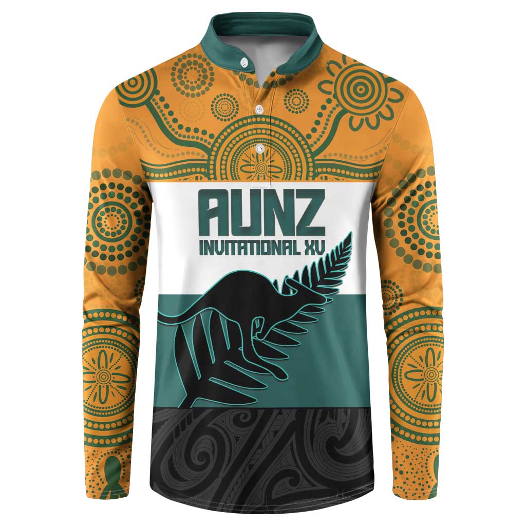 AUNZ Rugby Custom Button Sweatshirt Australia Kangaroo New Zealand Silver Fern - Polynesian Pride