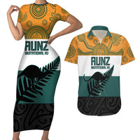 AUNZ Rugby Custom Couples Matching Short Sleeve Bodycon Dress and Hawaiian Shirt Australia Kangaroo New Zealand Silver Fern - Polynesian Pride