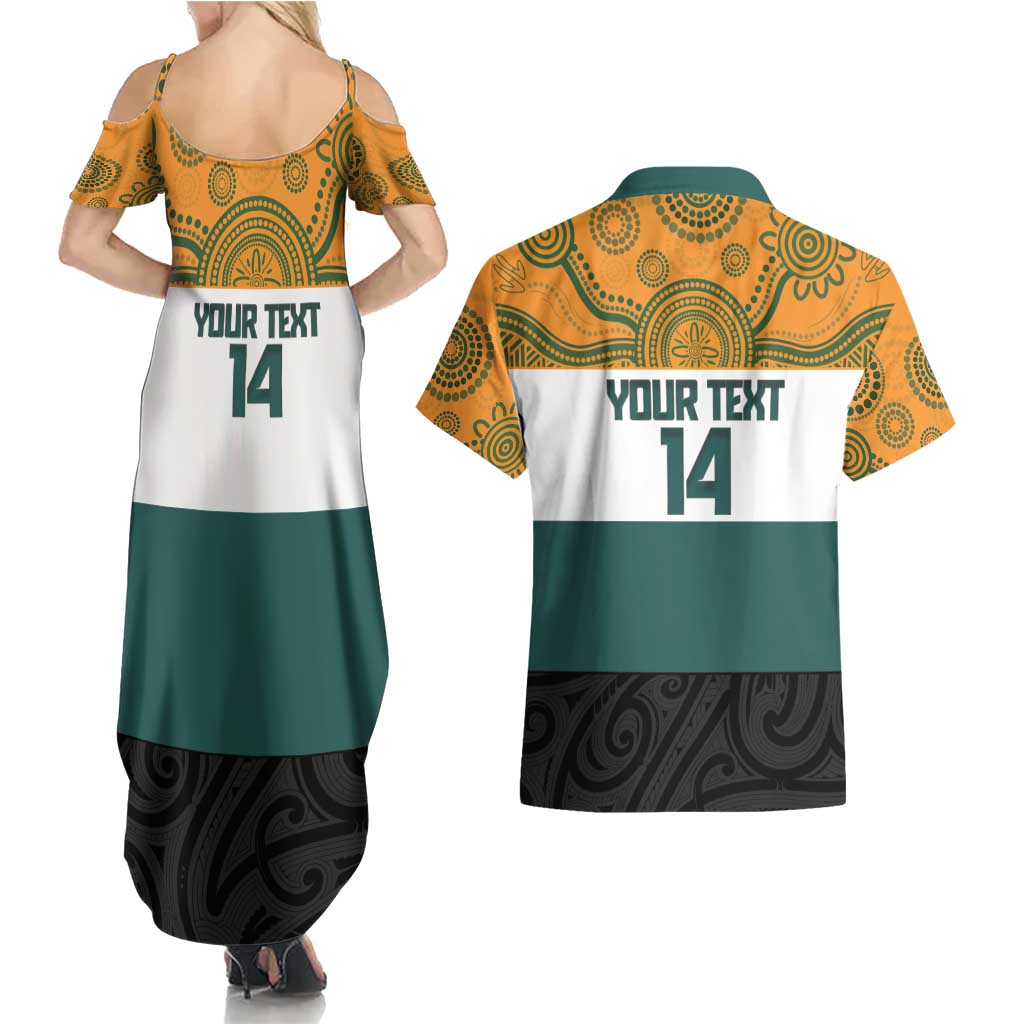 AUNZ Rugby Custom Couples Matching Summer Maxi Dress and Hawaiian Shirt Australia Kangaroo New Zealand Silver Fern - Polynesian Pride