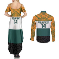 AUNZ Rugby Custom Couples Matching Summer Maxi Dress and Long Sleeve Button Shirt Australia Kangaroo New Zealand Silver Fern - Polynesian Pride