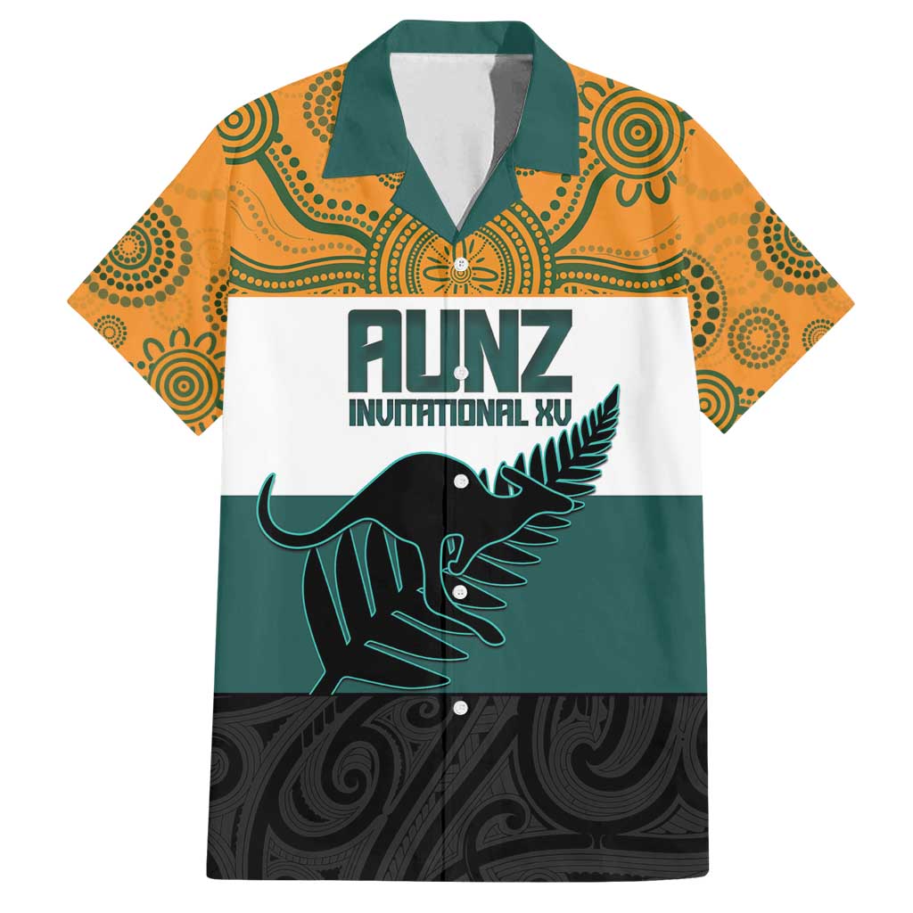AUNZ Rugby Custom Family Matching Long Sleeve Bodycon Dress and Hawaiian Shirt Australia Kangaroo New Zealand Silver Fern - Polynesian Pride