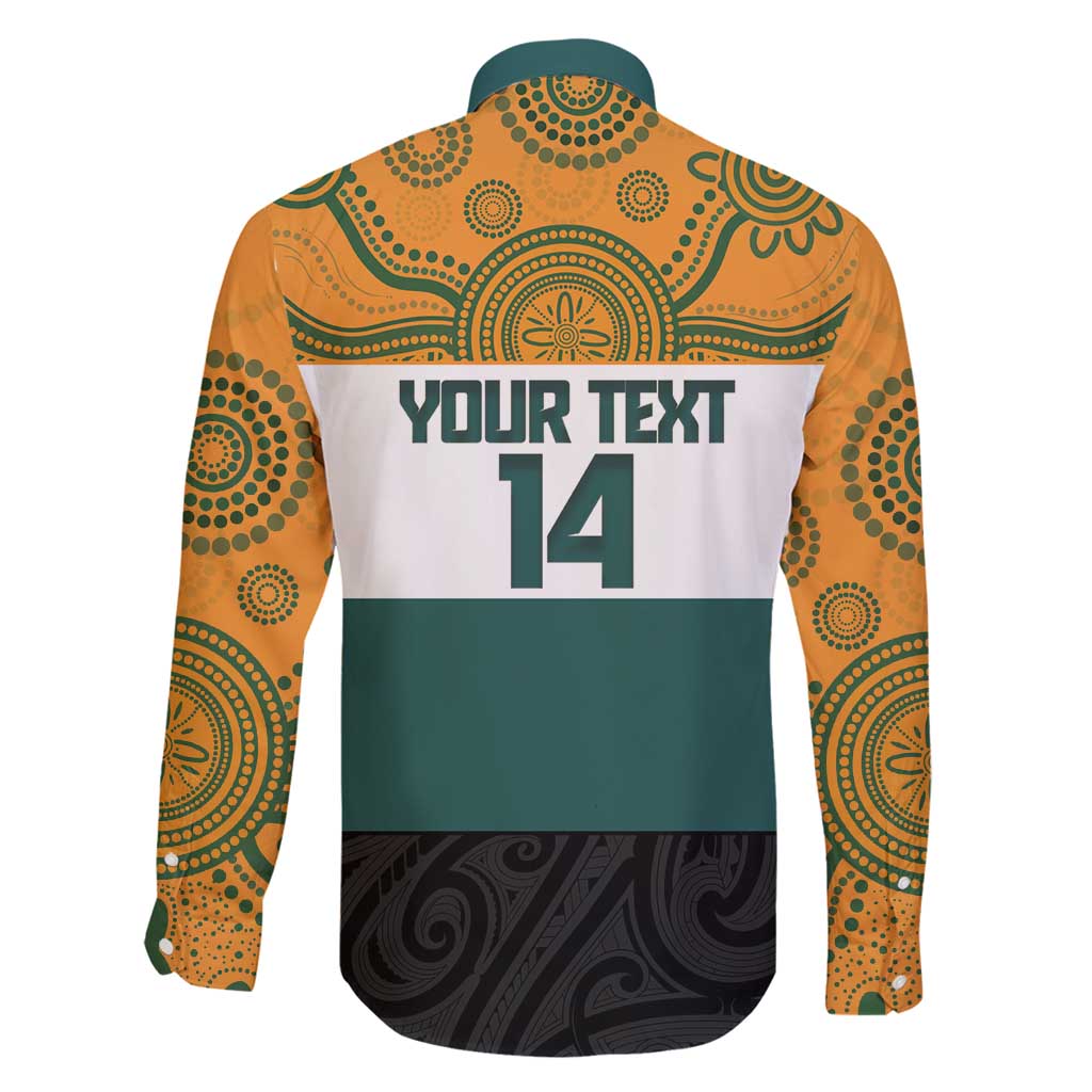 AUNZ Rugby Custom Family Matching Long Sleeve Bodycon Dress and Hawaiian Shirt Australia Kangaroo New Zealand Silver Fern - Polynesian Pride