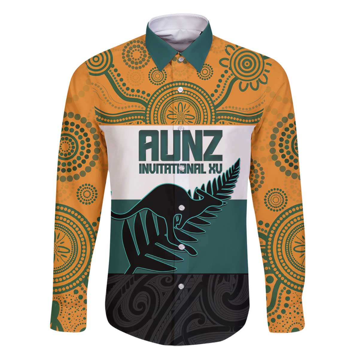 AUNZ Rugby Custom Family Matching Off The Shoulder Long Sleeve Dress and Hawaiian Shirt Australia Kangaroo New Zealand Silver Fern - Polynesian Pride