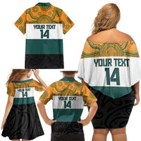 AUNZ Rugby Custom Family Matching Off Shoulder Short Dress and Hawaiian Shirt Australia Kangaroo New Zealand Silver Fern - Polynesian Pride