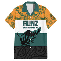 AUNZ Rugby Custom Family Matching Off Shoulder Short Dress and Hawaiian Shirt Australia Kangaroo New Zealand Silver Fern - Polynesian Pride
