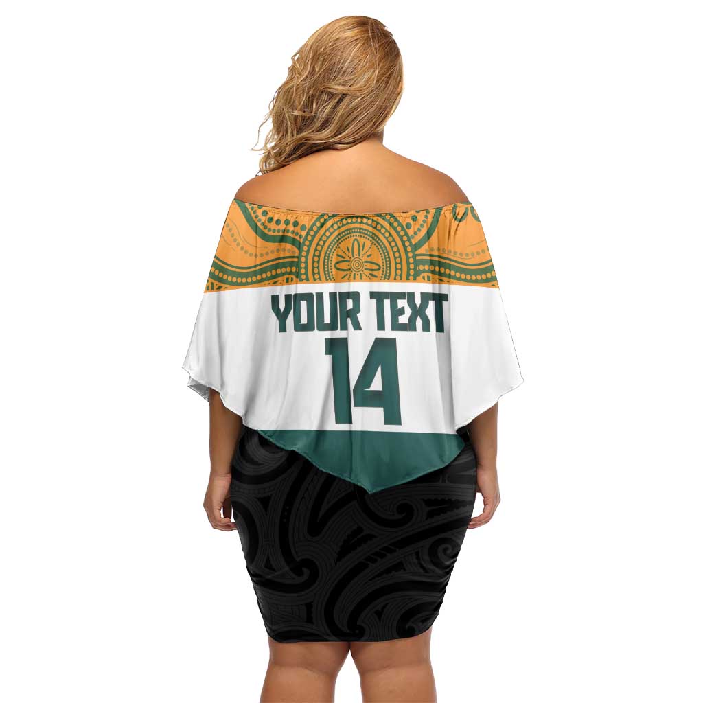 AUNZ Rugby Custom Family Matching Off Shoulder Short Dress and Hawaiian Shirt Australia Kangaroo New Zealand Silver Fern - Polynesian Pride