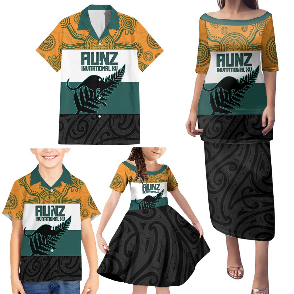 AUNZ Rugby Custom Family Matching Puletasi and Hawaiian Shirt Australia Kangaroo New Zealand Silver Fern - Polynesian Pride