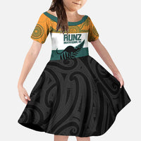 AUNZ Rugby Custom Family Matching Summer Maxi Dress and Hawaiian Shirt Australia Kangaroo New Zealand Silver Fern - Polynesian Pride