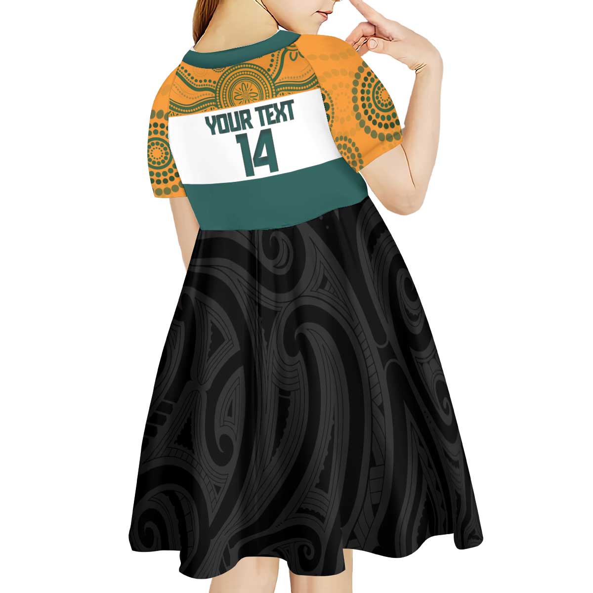 AUNZ Rugby Custom Kid Short Sleeve Dress Australia Kangaroo New Zealand Silver Fern - Polynesian Pride