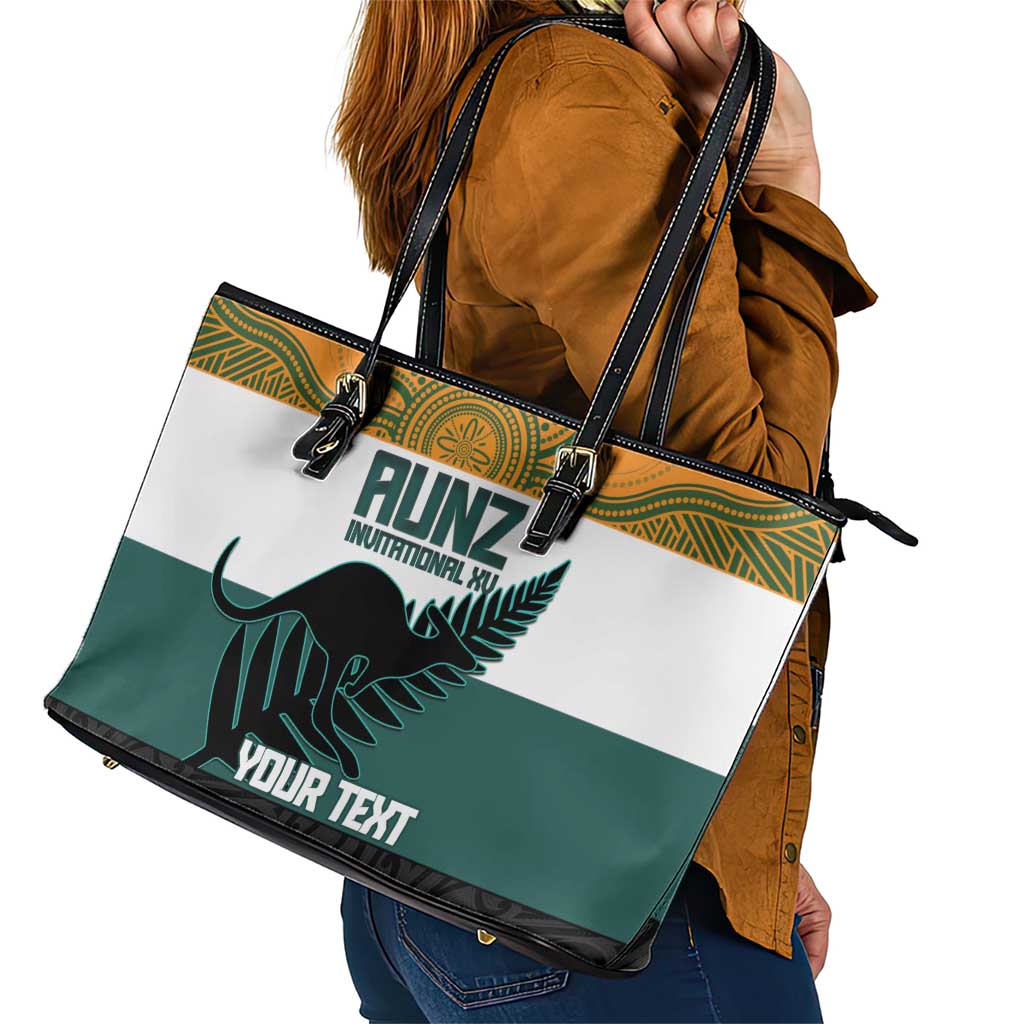 AUNZ Rugby Custom Leather Tote Bag Australia Kangaroo New Zealand Silver Fern - Polynesian Pride