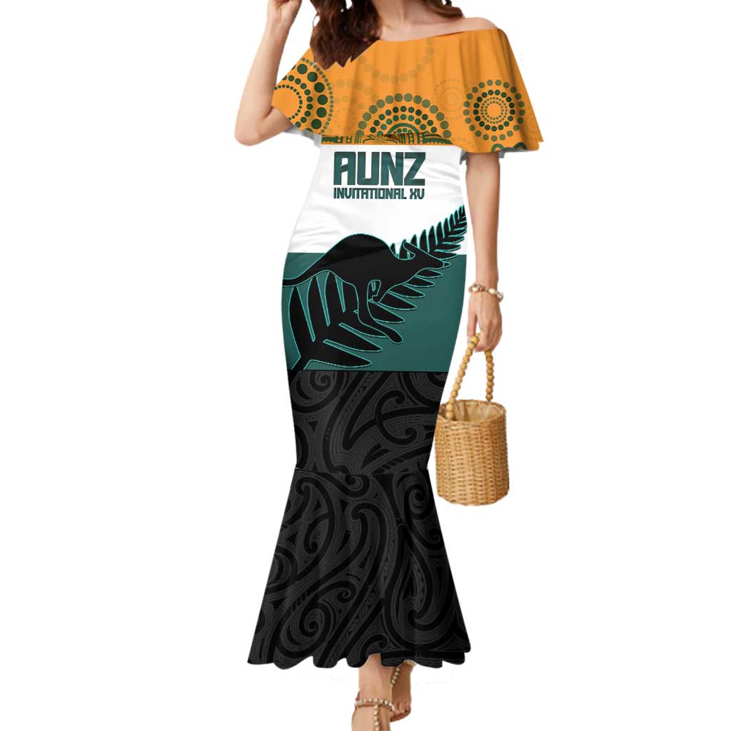 AUNZ Rugby Custom Mermaid Dress Australia Kangaroo New Zealand Silver Fern - Polynesian Pride